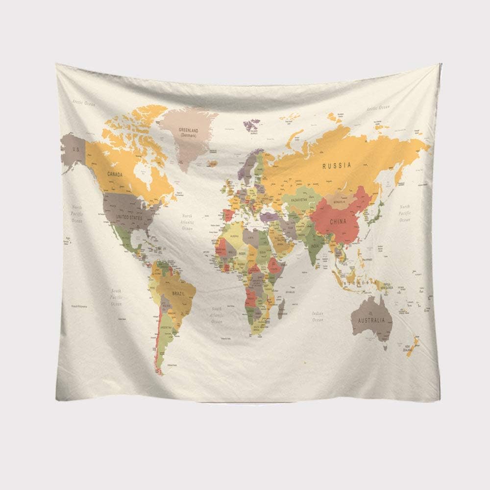 World Map Tapestry Wall Hanging Light Colors, Psychedelic Bohemian Hippie Trippy Wall Tapestry Home Decorations for Living Room Bedroom Dorm Decor,78.7×59.1inches (200×150cm)