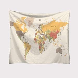 World Map Tapestry Wall Hanging Light Colors, Psychedelic Bohemian Hippie Trippy Wall Tapestry Home Decorations for Living Room Bedroom Dorm Decor,78.7×59.1inches (200×150cm)