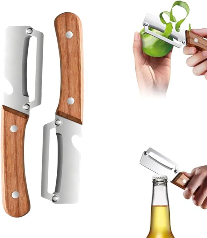 2 Pcs Multi-Functional Vegetable Peeler for Kitchen, Multi Functional Peelers with Wooden Handle and Bottle, Ultra-Sharp Stai