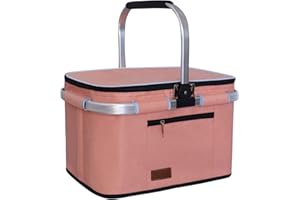 LIQING 35L Large Picnic Basket 4 Layers of Internal Pockets Leak-Proof and Insulated Folding, Internal Support Does Not House Warming Gifts New Home, Wedding Gifts for Couple(Salmon Color)