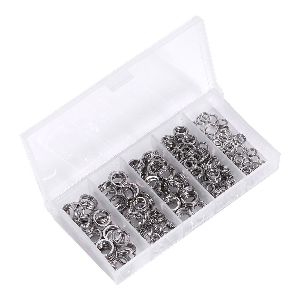 Fishing Split Rings Connectors Tackle Heavy Duty Stainless Steel Solid Lures High Strength Easy Catch Double Loop Lure Set with Storage Box Assortment 200Pcs #5 6 7 8 9