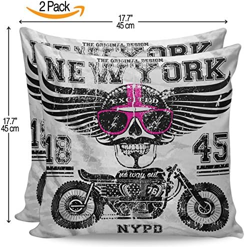 Serra Home 2-Pack Decorative Black White New York NYPD Motocycle, 18" x 18" Throw Pillow Covers Set Turkish New Design Linen Square Made in Turkey Patterned Cases Couch Cushion for Sofa Bedroom