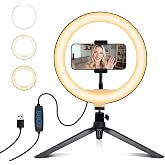 Selfie Ring Light 10" with Tripod Stand and Phone Holder, LED Ring Light for Desk with 3 Light Modes &amp; 11 Brightness Level for Selfie, YouTube, Makeup, Live Streaming, TIKTOK