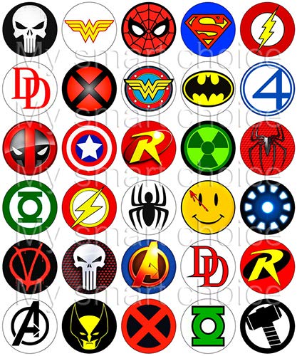 30 x Edible Cupcake Toppers â€“ Superhero Logos Themed Collection of Edible Cake Decorations | Uncut Edible Prints on Wafer Sheet