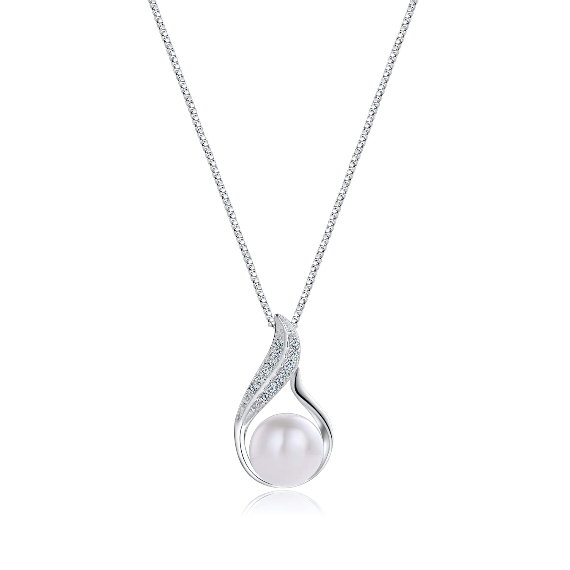 Habac Studio Mother of Pearl Necklaces for Women Tear Drop 925 Sterling Silver 18" Box Chain. Silk Gift Box. Pearl Necklace Ideal Birthday Valentine Anniversary Christmas Thank You Gifts.