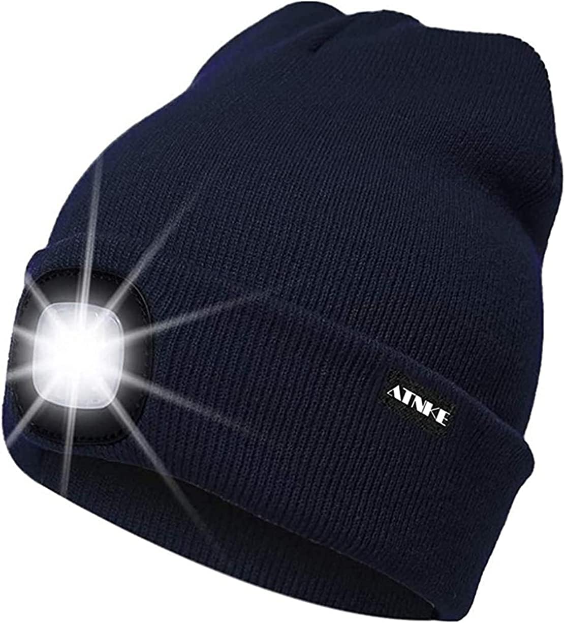 ATNKE LED Lighted Beanie Cap,USB Rechargeable Running Hat Ultra Bright 4 LED Waterproof Light Winter Warm Gifts for Men and Women/Navy — image 1
