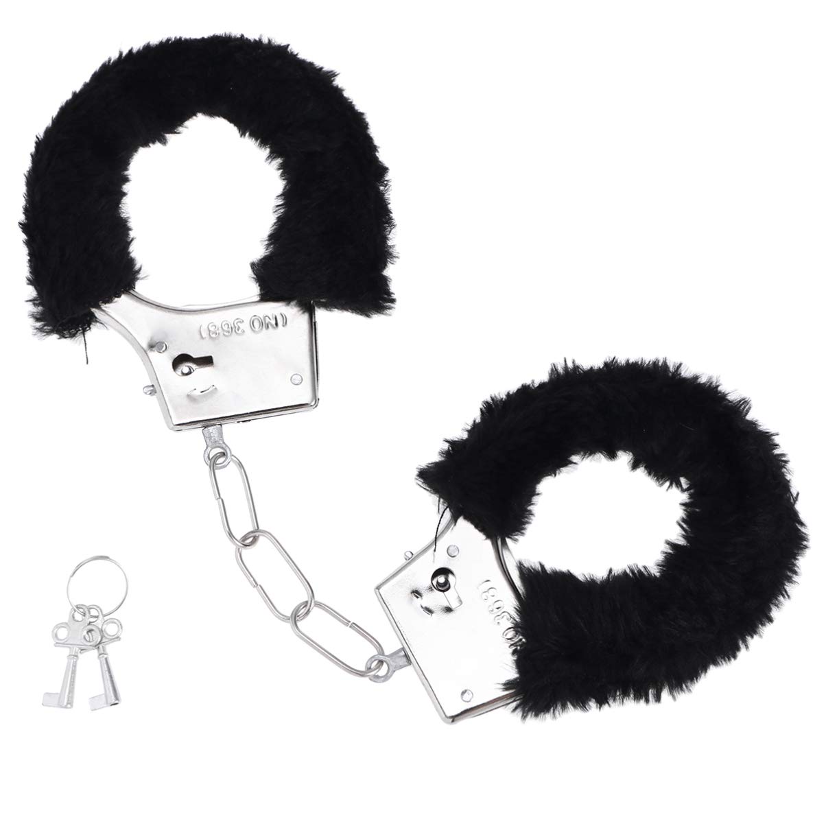 SOIMISS Sexy Plush Restraints Toy Handcuffs with Keys Police Costume Prop Accessories Party Supplies for Lover Couple (Black)