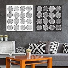 Black and White Modern Abstract Tree Ring Canvas Wall Art, 12"x12" (2 Panels)