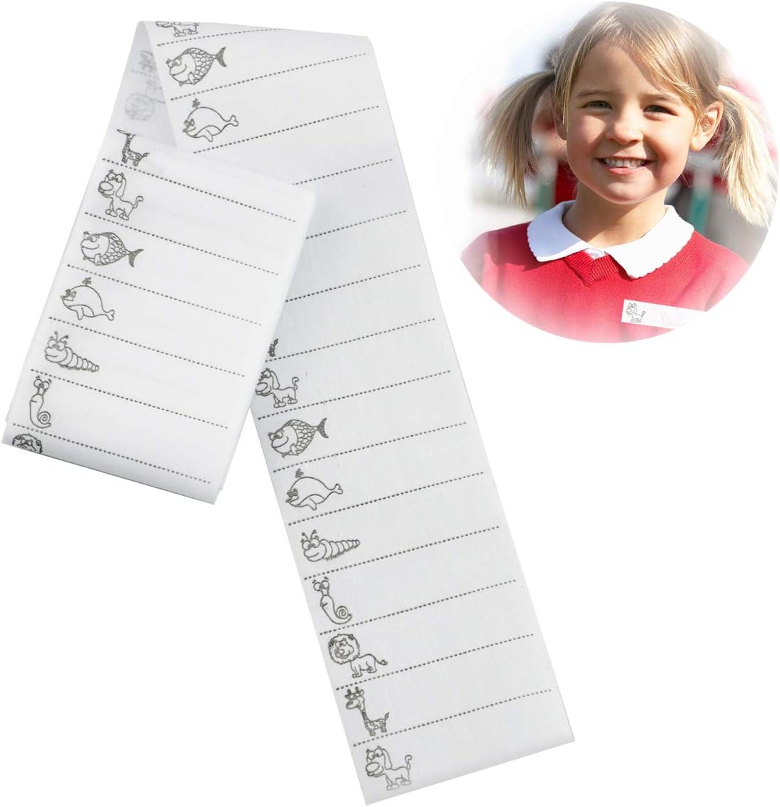 100PCS Name Labels Writable Iron On Clothing Labels Pre-Cut Iron On Clothing, Washable Name Cloth Stickers Personalized Clothing Name Tags for Nursing Homes School Camp College, Day Care & Uniforms