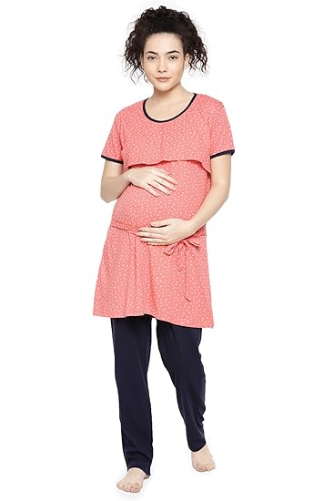 Womens Maternity Nightsuit Set with Feeding Option