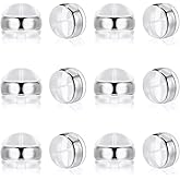 Mabor 12 Pcs Silicone Flat Earring Backs for Studs Ear Wires Fish Hooks, Locking Secure Earring Backs for Heavy Droopy Earrings Hypoallergenice Soft Clear White