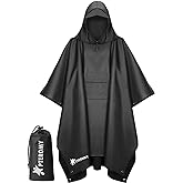 PTEROMY Hooded Rain Poncho for Adult with Pocket, Waterproof Lightweight Unisex Raincoat for Hiking Camping Emergency