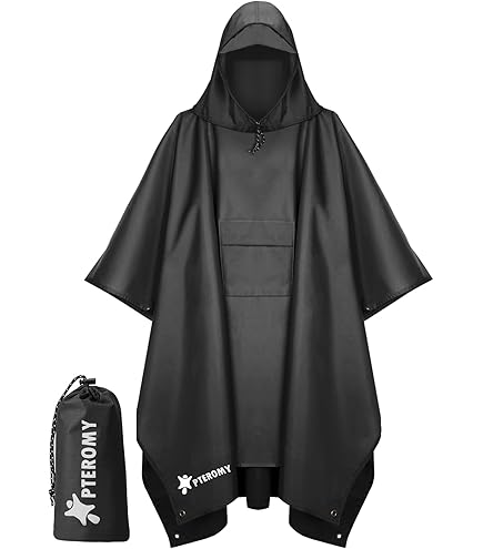 Heavy Duty Rain Poncho for Backpacking, Waterproof Lightweight for Adults, Military, Emergency, Camping, Men, Women (Adult-Black) : Sports & Outdoors