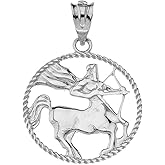 Exquisite 925 Sterling Silver Round Zodiac Sign Horoscope Constellation Rope-Style Charm Pendant