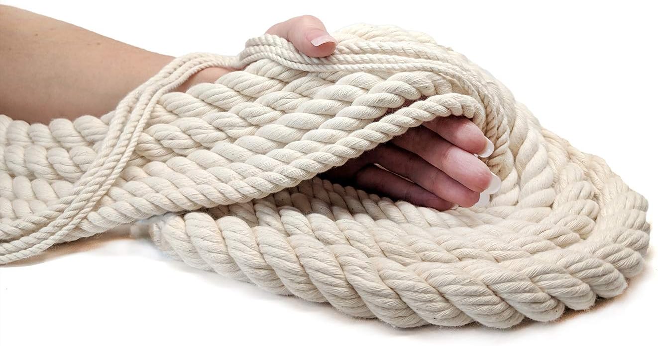 Ravenox 100% Cotton Twisted Rope | (White)(3/4 in x 25 ft) |USA Made Natural Cord | Baker & Butchers Twine, Macramé, Knotting, Crafts, Pet Toys