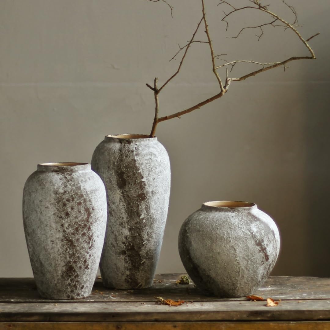Denique Rustic Ceramic Tall Floor Vase, Vintage Farmhouse Decor, Large Terracotta Vases for Living Room Entryway Table Centerpiece Decor, Terracotta Pottery Clay(C-35cm)