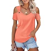 Bellcoco Womens Fashion Cold Shoulder Tops V Neck Blouse Tunic Shirts Summer Short Sleeve T Shirts