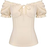 Scarlet Darkness Summer Corset Tops for Women Off Shoulder Renaissance Shirt Puff Sleeve Peasant Blouse
