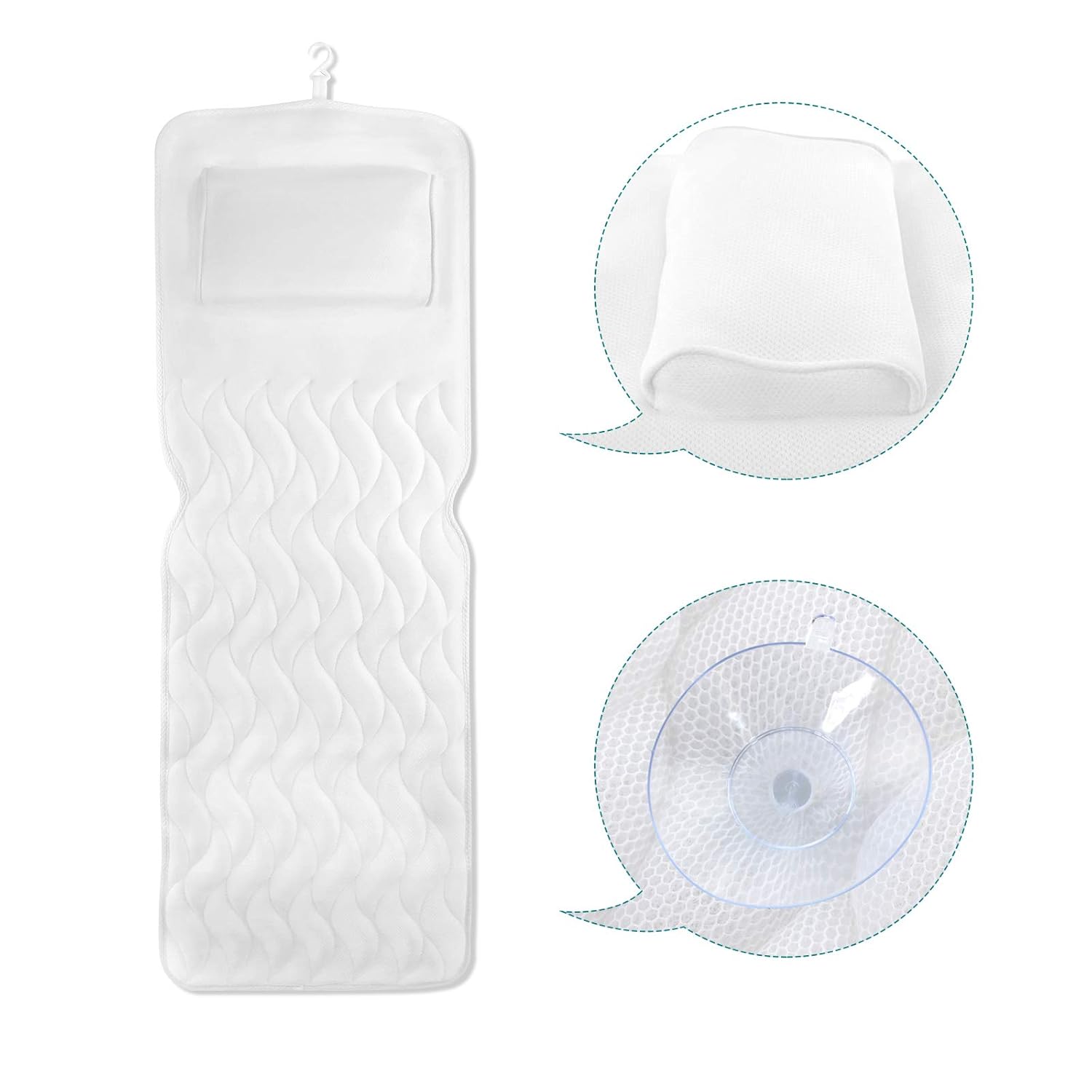 VALUEDEBUT Bath Pillow Full Body, Comfort Bath Tub Pillows with Mesh Washing Bag & Non-Slip Suction Cups, 3D Air Mesh & Quick Drying, Adults Spa Bathtub Pillow for Head Neck Shoulder and Back Support : Beauty