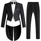 Mens Tailcoat Suit Jacket Tuxedo Double Breast Swallow Tail Coat Pants Bow Tie