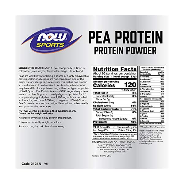 NOW Sports Nutrition, Pea Protein 24 g, Fast Absorbing, Unflavored