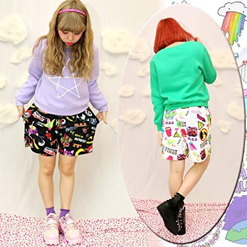 Amazon デコラティブ Decorative 総アメコミポップ柄プリントハーフパンツ バスパン レディース 原宿系 青文字系 個性的 派手 奇抜 ダンス パンツ 通販