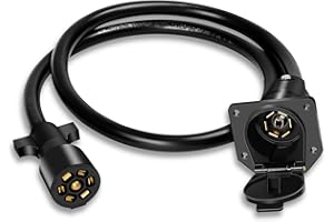 Gubrdfrsod 7 Way Trailer Plug Extension 3 FT,10-14AWG 7 Pin Trailer Extension Trailer Pigtail 7 Way Trailer Wire Brass 7 Pin Trailer Plug 7 Blade Trailer Connector Gooseneck 36" Trailer Wiring Harness