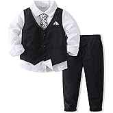 Kimocat Boys' 4-Piece Formal Suit Set Dress Shirt Vest Pants and Tie Wedding Birthday Party Suit