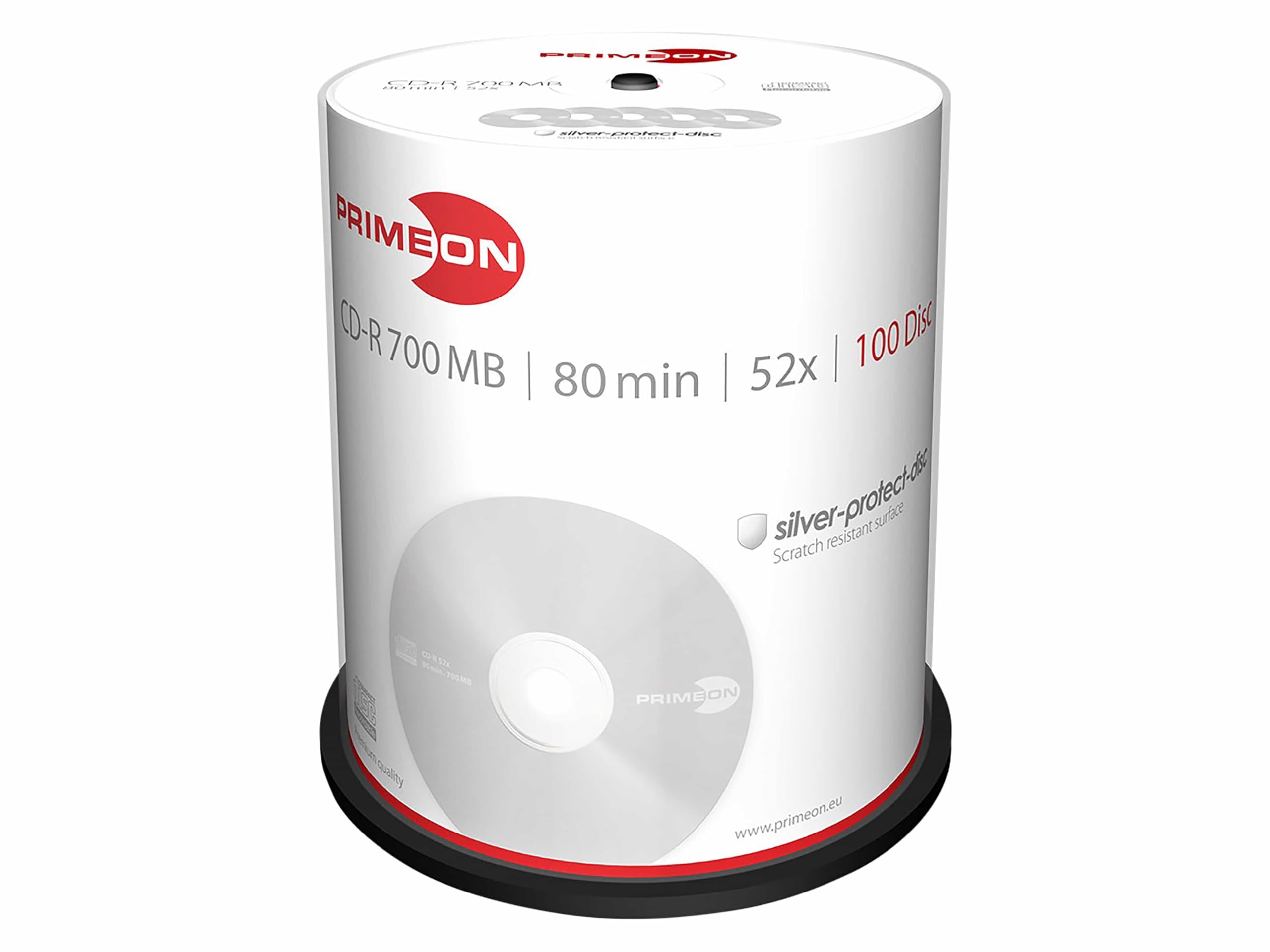 Primeon CD-R 80Min/700MB/52x Cakebox (100 Disc), Silver-Protect Disc Surface
