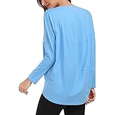 HeyNuts Women's Pima Cotton Long Sleeve Workout Shirts Boat Neck Athletic Loose Fit Soft Tops Fall Casual Shirts