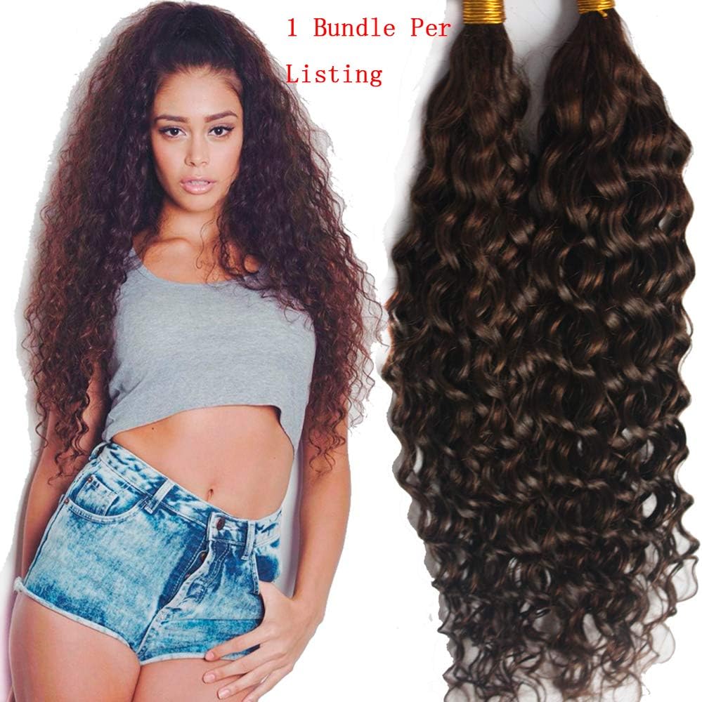 Hesperis Grade 8A Mongolian Virgin Hair Deep Curly Bulk Hair Weaving For Braiding 100% Unprocessed No Weft Human Hair Bulk Extensions 100g Per Bundle (14inch, 4)