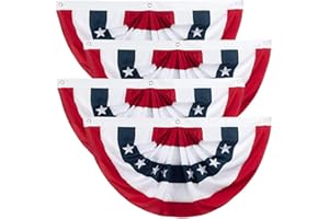 Aisto 1.5X3 Feet American Flag Bunting - USA Pleated Fan Flag for Outdoor - Vivid Color and Fade Resistant - Double Stitches Canvas Header with Three Brass Grommets 4 Pack