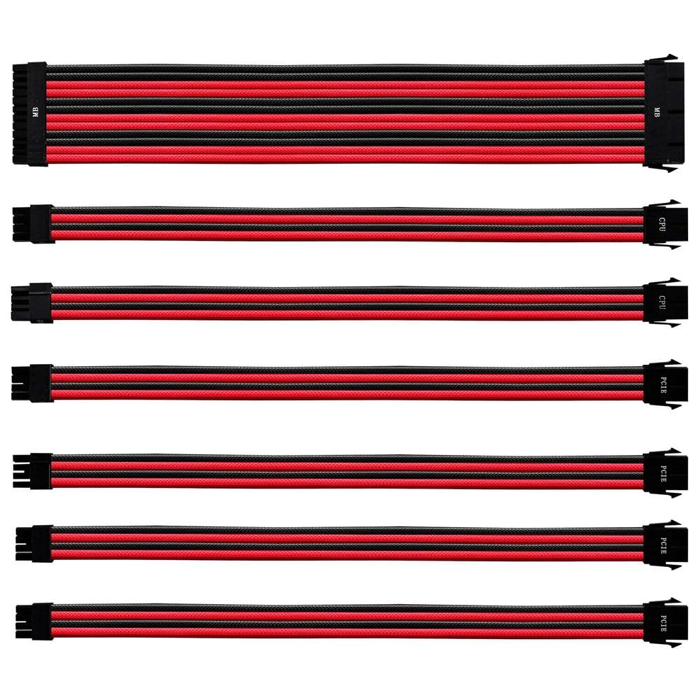Cooler Master PVC PSU Extension Cable Kit -16AWG with 3-Layer PVC Sleeving, ATX Compatible with Universal Connectors, 30cm in Length, Supports High-End CPU & GPU System Power Supply Inputs, Red/Black