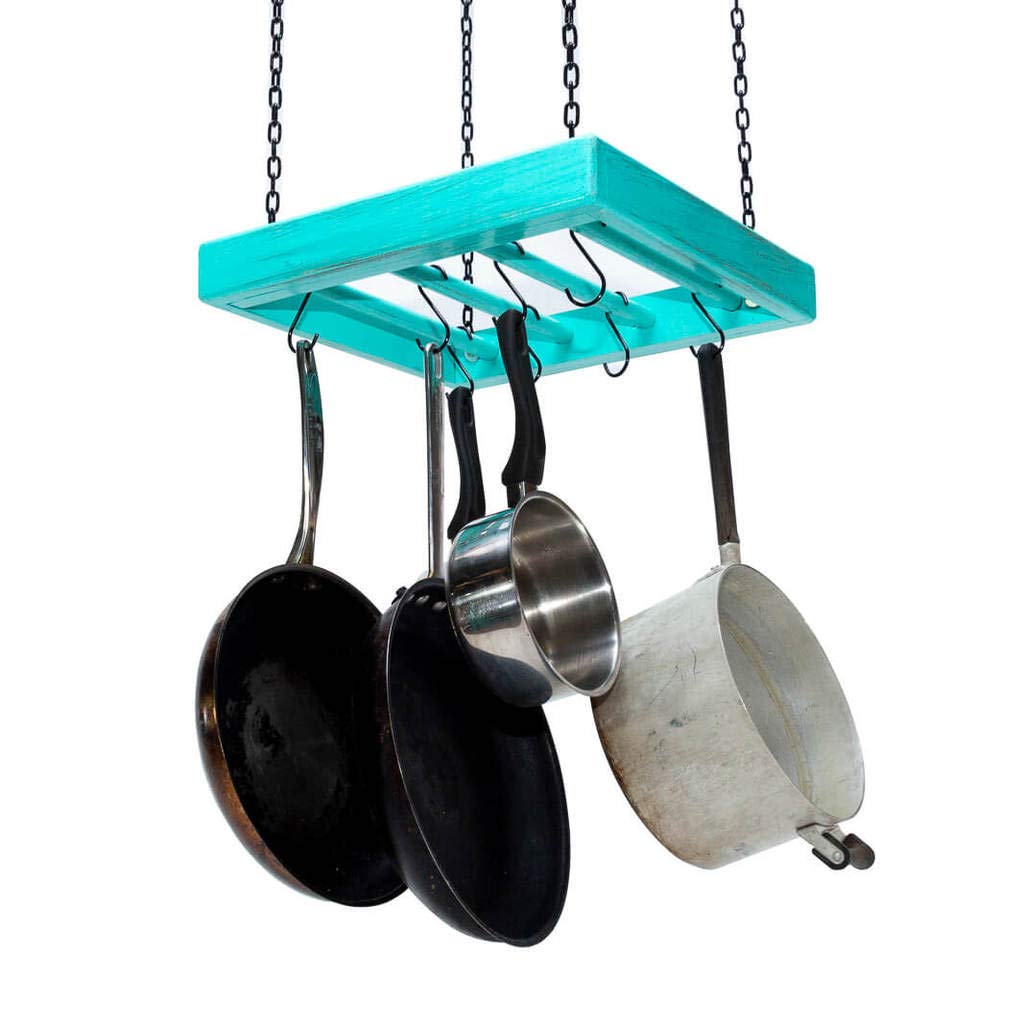 Amazon Com Hanging Pot Rack Wooden Ceiling Mounted Square