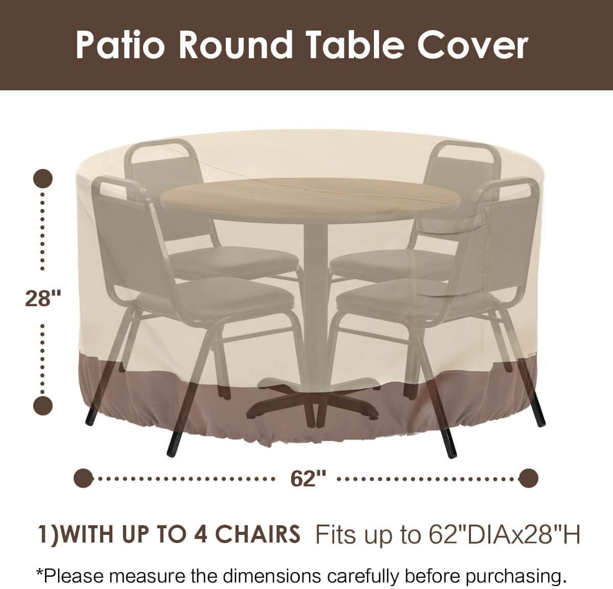 Vailge Round Patio Furniture Covers, 100% Waterproof Outdoor Table Chair Set Covers, Anti-Fading Cover for Outdoor Furniture Set, UV Resistant, 62" DIAx28 H,Beige & Brown: Kitchen & Dining