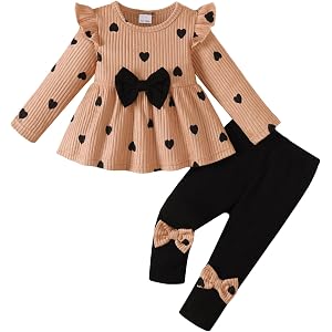 Renotemy Baby Girl Clothes Fall Winter Cute Toddler Girls Outfits 3M-3T | Long Sleeve Ribbed Sweatshirt And Pants Set,Toddler