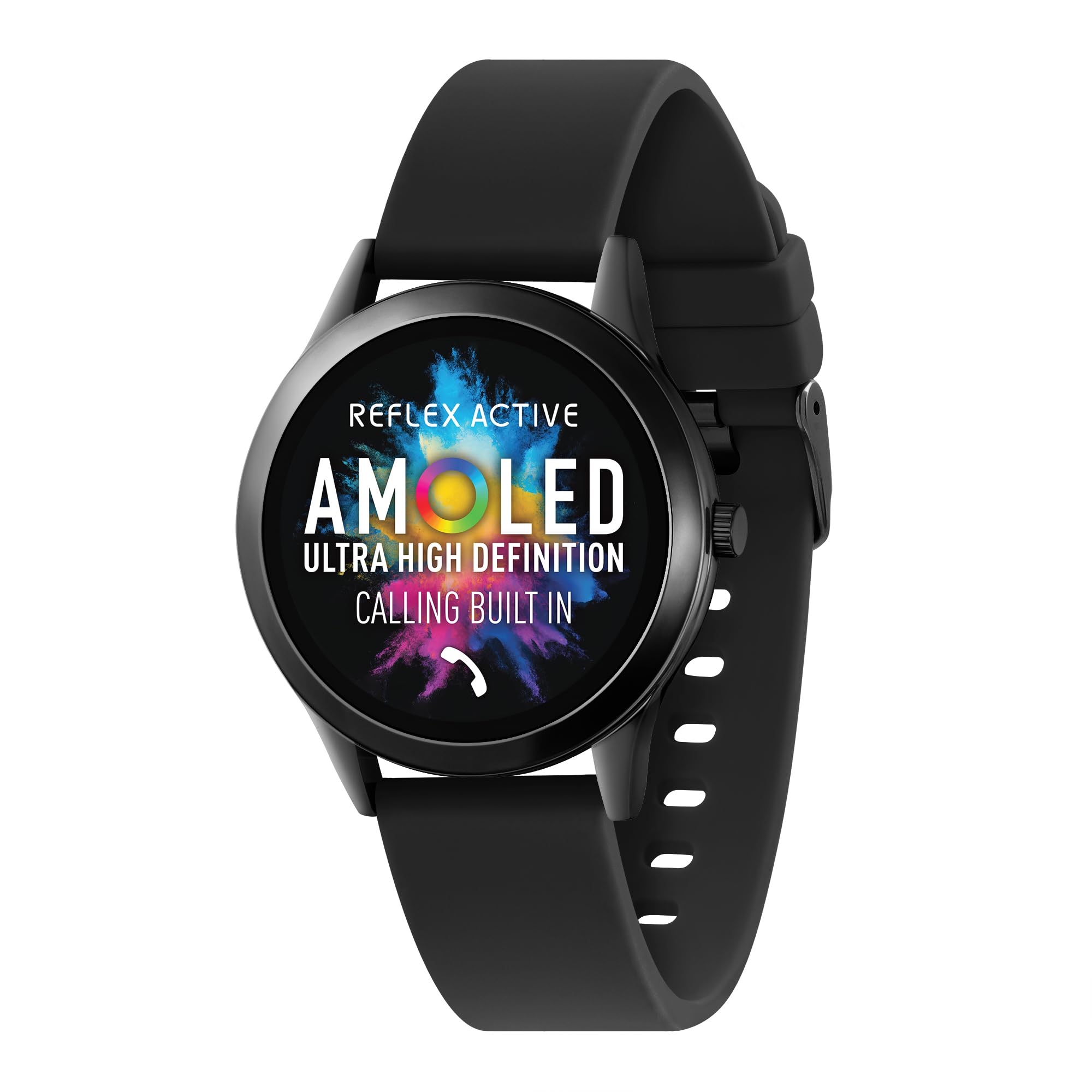 Reflex Active Series 31 Amoled Smart Calling Watch for Women Men with Bluetooth, 1.19'', Fitness Tracker, Blood Oxygen, Heart Rate Monitoring and Black Silicone Strap Compatible with Android IOS