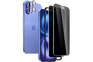 2 Pack Privacy Screen Protector for iPhone 16 and 2 Pack Camera Lens Protector, 9H Hardness Double Shatterproof Anti-Spy Temp