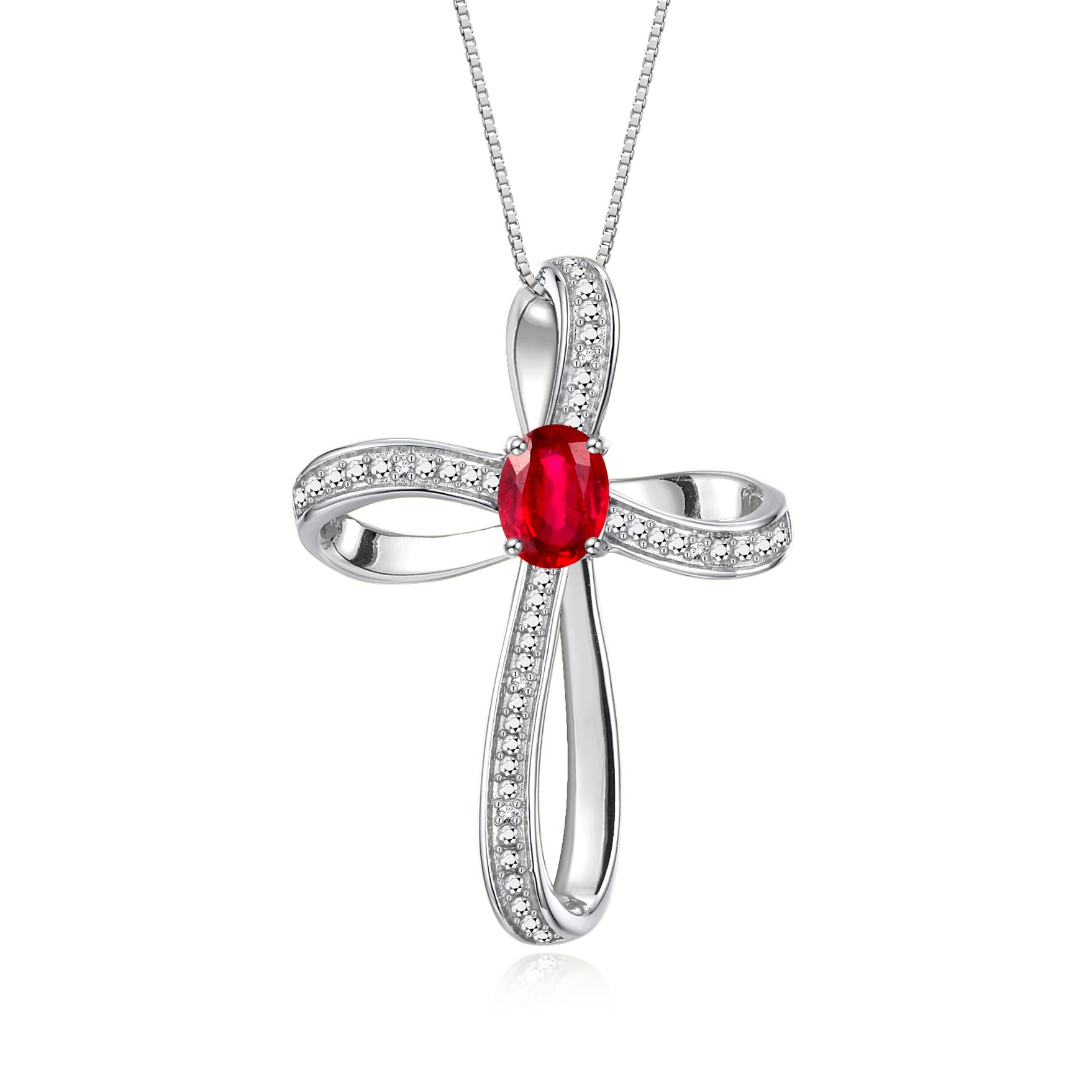 Rylos Simply Elegant Beautiful Red Ruby & Diamond Pendant Necklace - July Birthstone* — image 1