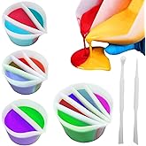 4 Pack Split Cups for Paint Pouring + 2 Pcs Stir Stick, Silicone Paint Pour Cup Resin with 2-5 Channels Dividers Pouring Pain