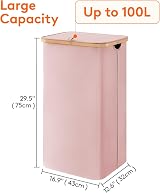Lifewit 100L Laundry Basket with Lid Pink Bamboo Handles Removable Inner Bag view 4