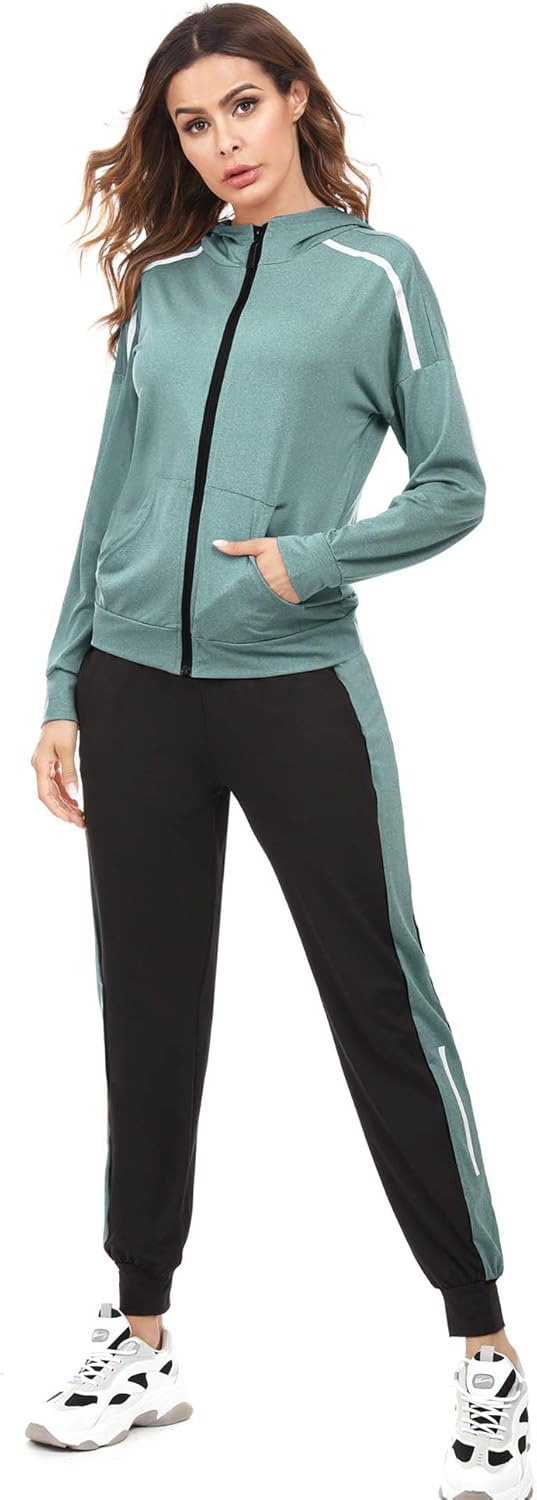 Aibrou Women 2 Piece Zip Up Tracksuit Set Long Sleeve Hooded Casual Athletic Jackets Drawstring Sweatpants Sets at  Women’s Clothing store