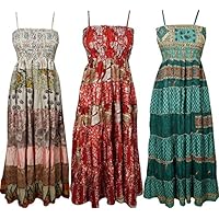 Gypsy Fairy Love Womens Sundress Recycled Vintage Sari Patchwork Maxi Dress Wholesale 3 Pcs
