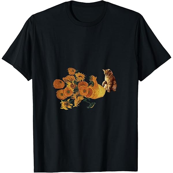 Amazon.com: Van Gogh Sunflowers Funny cat art painting T-Shirt
