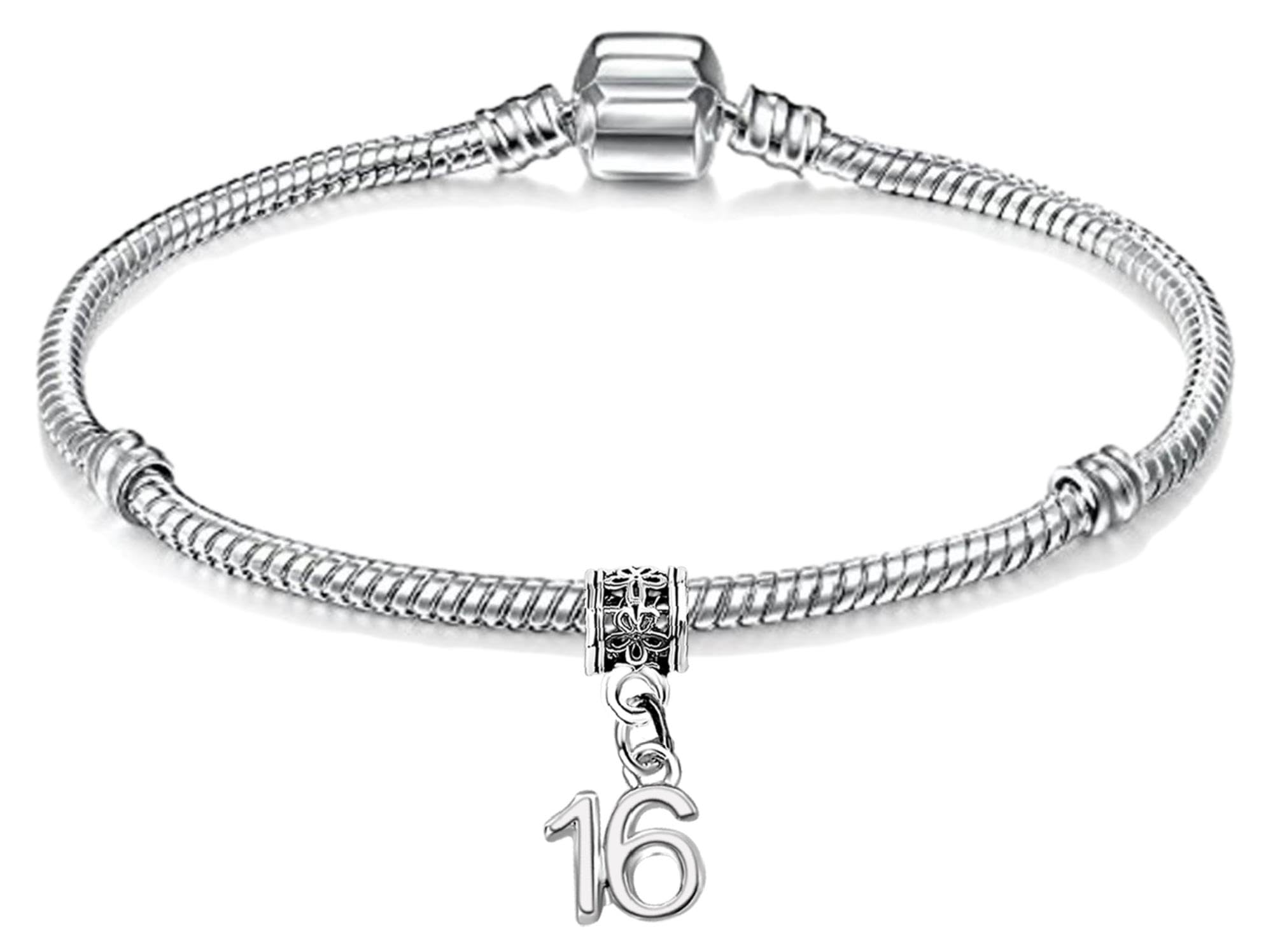 Girls 16th Birthday Silver Plated Starter Charm Bracelet with Gift Box