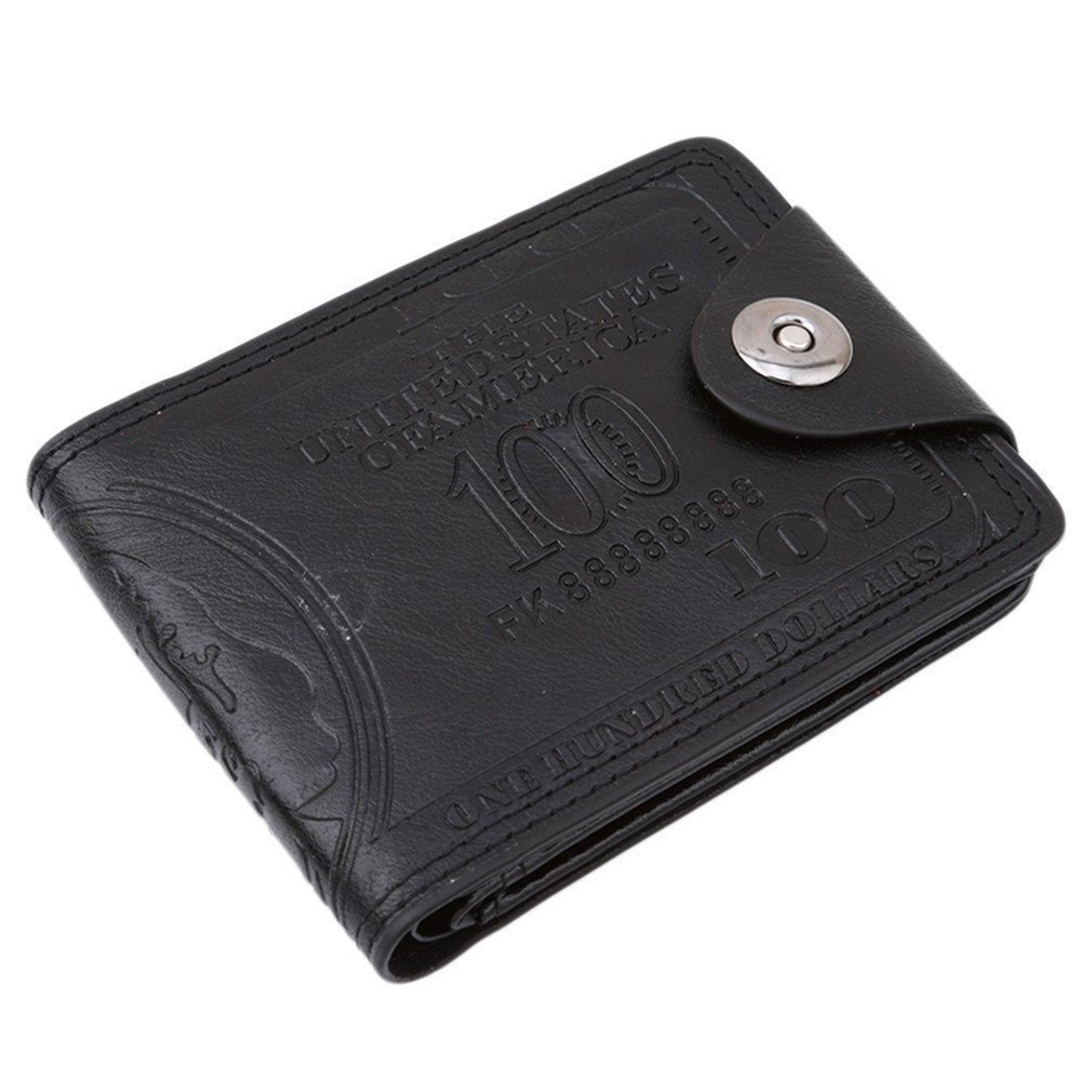 HENGSONG Men US Dollar Bill Wallet PU Leather Credit Card Photo Holder Bifold Billfold With Buttons (Black)