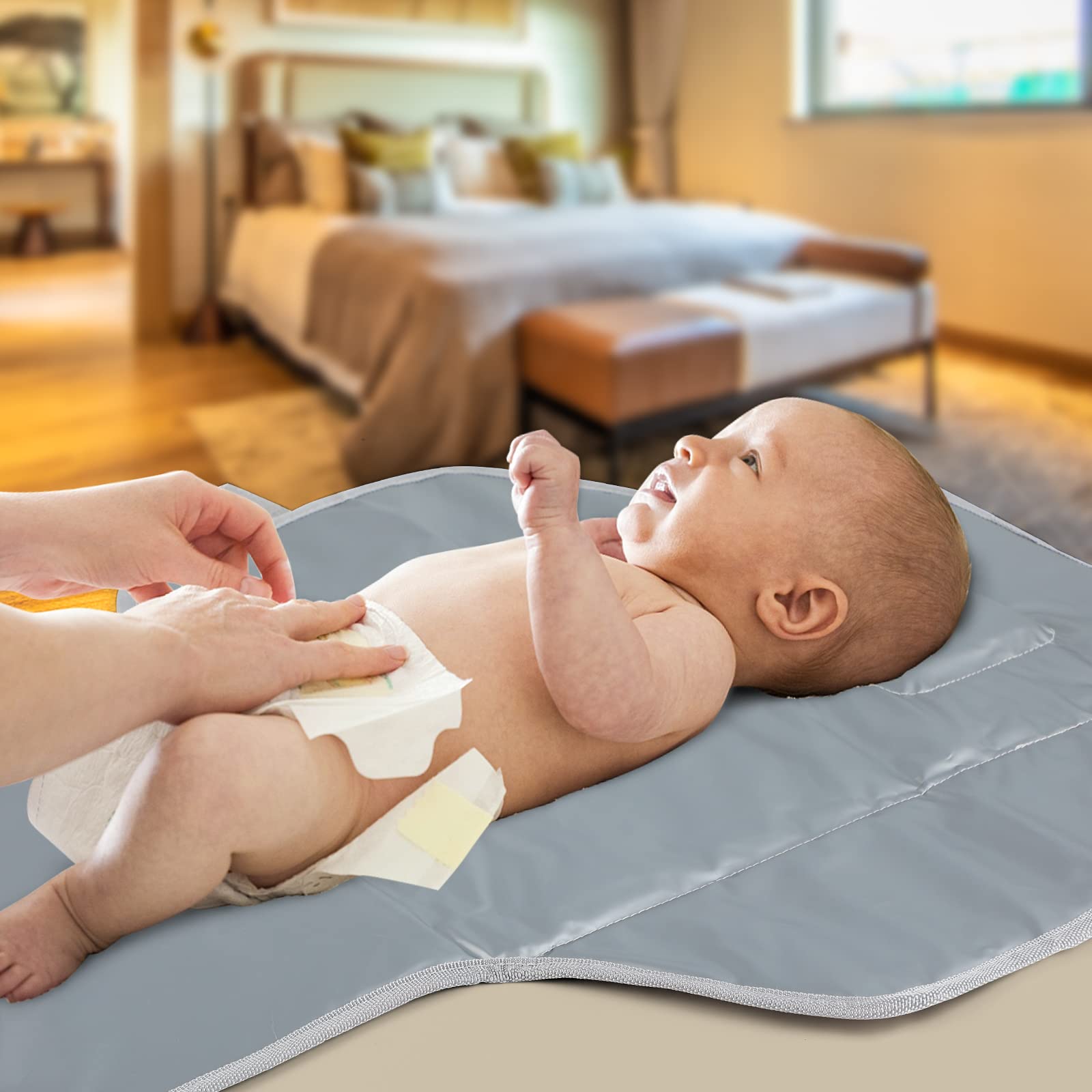 Portable Changing Pad Travel - Reusable Diaper Changing Mat with Built-in Pillow - Lightweight & Foldable Changing Station(Cute Elephant)