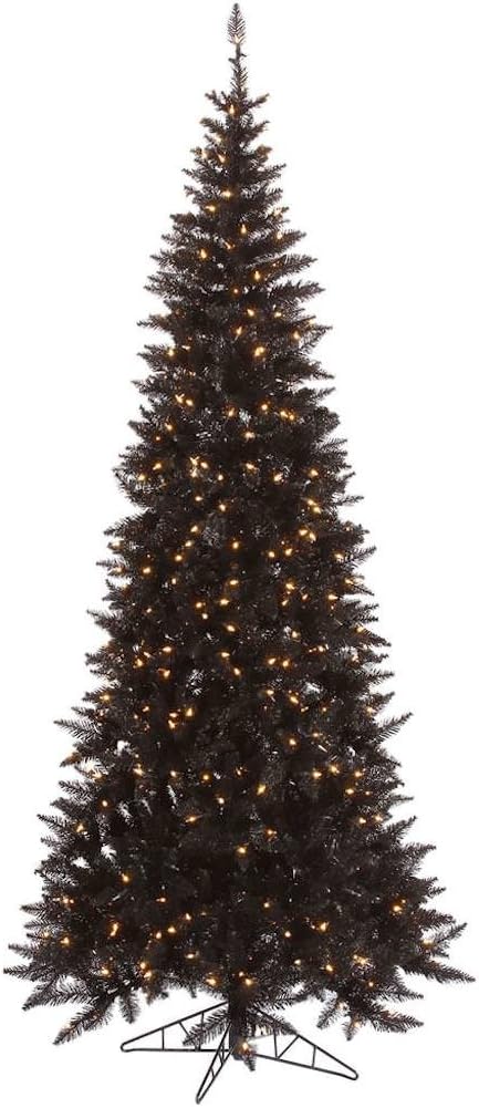 Vickerman 4.5' Black Fir Slim Artificial Christmas Tree, Warm White Dura-lit LED Lights, Seasonal Indoor Home Decor