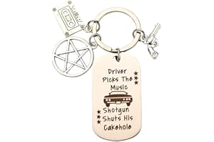 SHIQIAO SPL Birthday Gifts for Her Him - Driver Picks the Music Shotgun Shuts His Cakehole Keychain for Friends Supernatural Fans Christmas Gifts