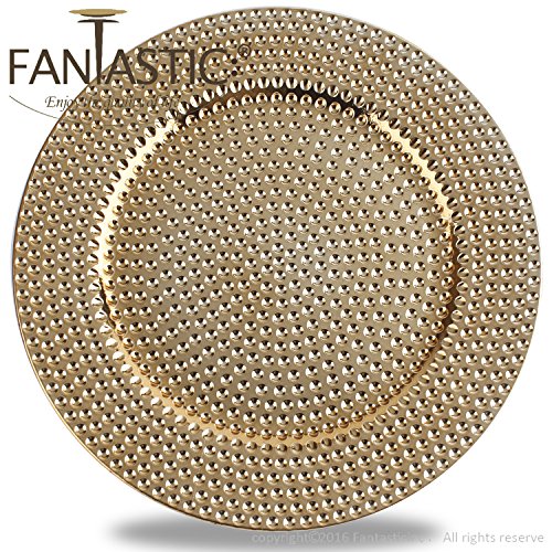 Fantastic:)™ Round 13 Inch Plastic Charger Plates with Eletroplating Finish (6, Hammer Gold)